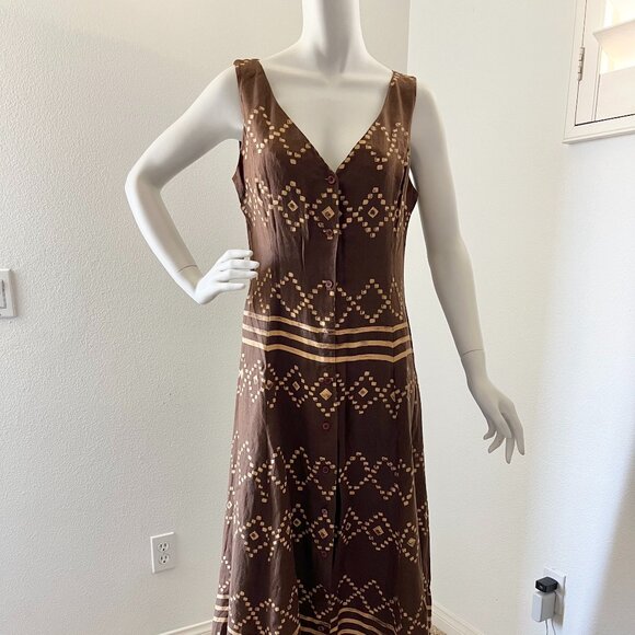 vintage 90s brown linen / 1990s dkny jeans dress / summer button up dress - Picture 4 of 7